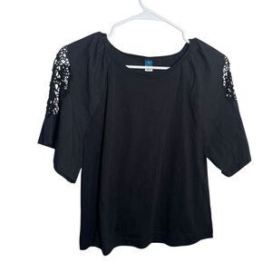 Old Navy Blouse Women's XS Black Short Sleeve Lace Boho Crew Neck Casual Top
